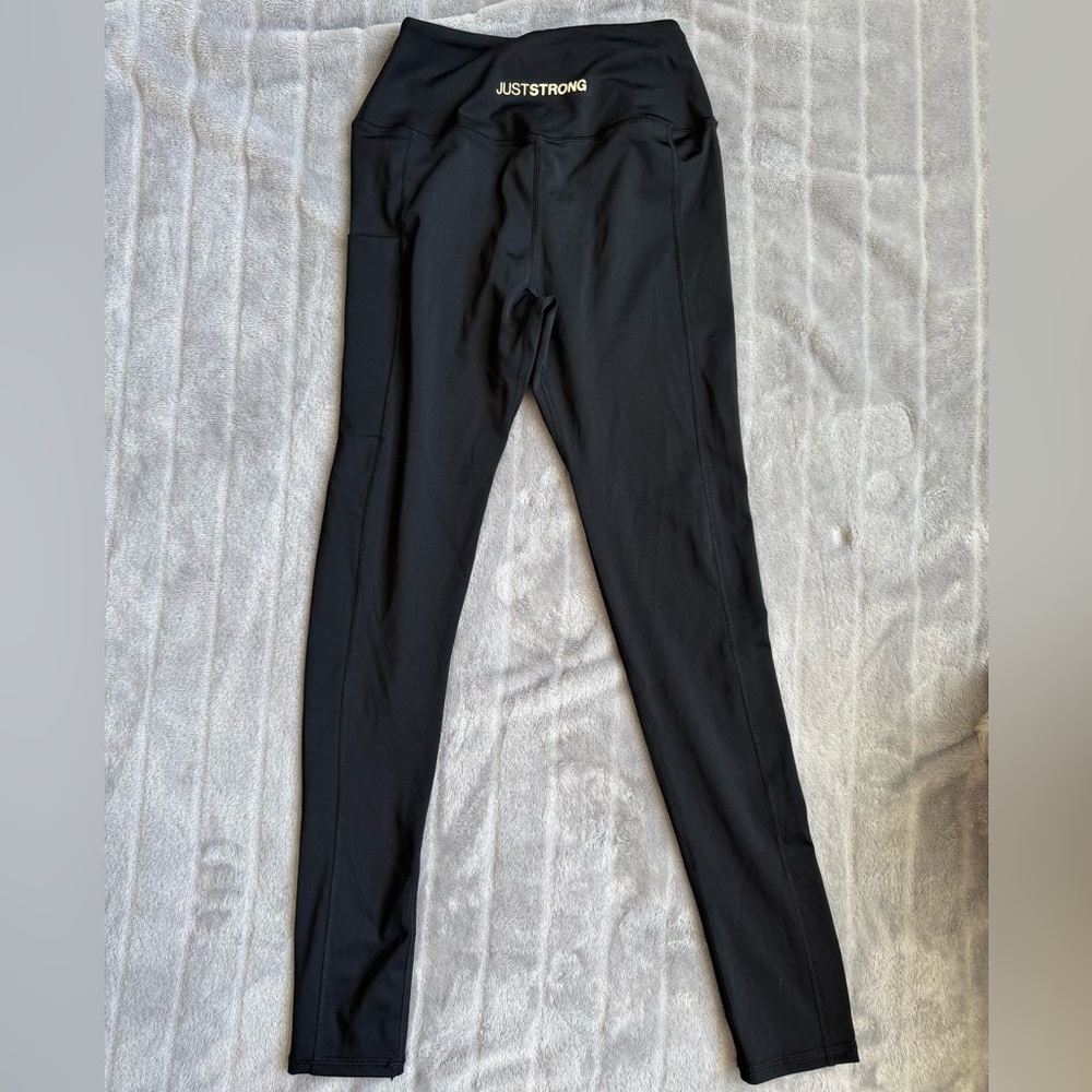 Just Strong Black Leggings S/M NWOT - 26” - One Pocket